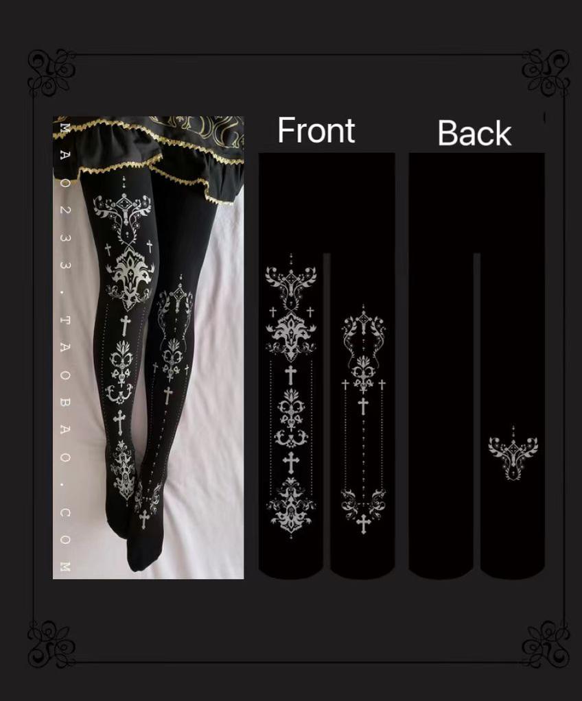 Elegant Lolita Gold Foil Printed Tights - image 15