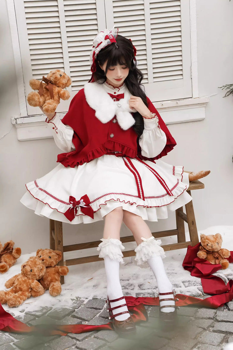 Red Vow - Sweet Lolita Long-Sleeve OP Dress in Red & White - image 7