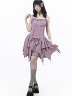 Purple Asymmetric Cami Dress with Ruffle and Bow - image 3