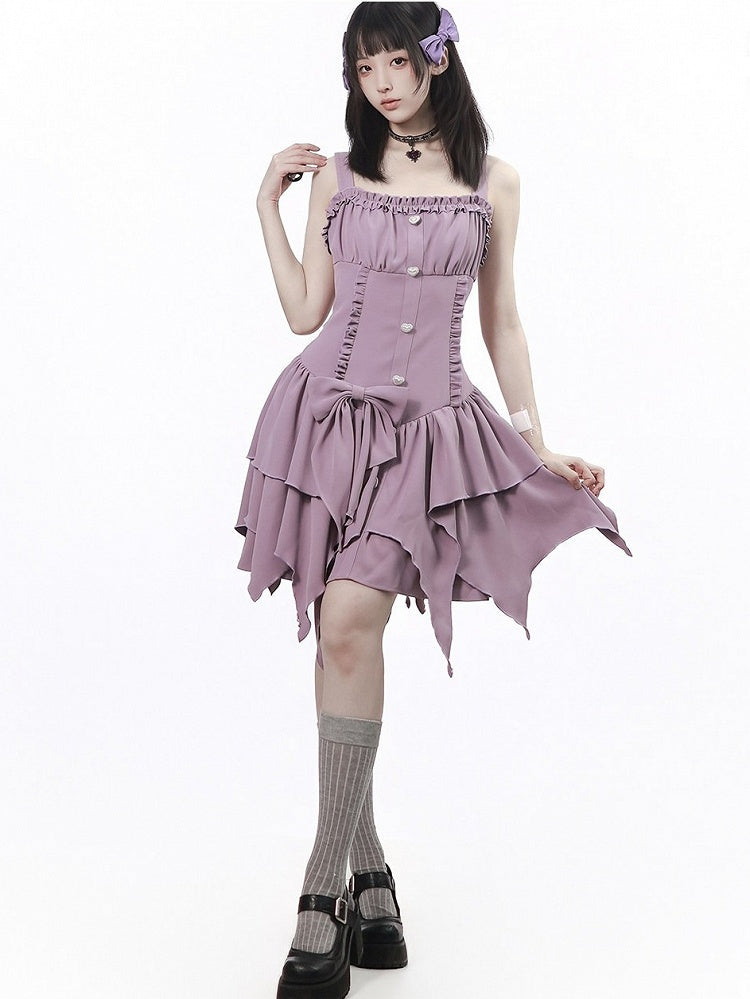 Purple Asymmetric Cami Dress with Ruffle and Bow - image 3