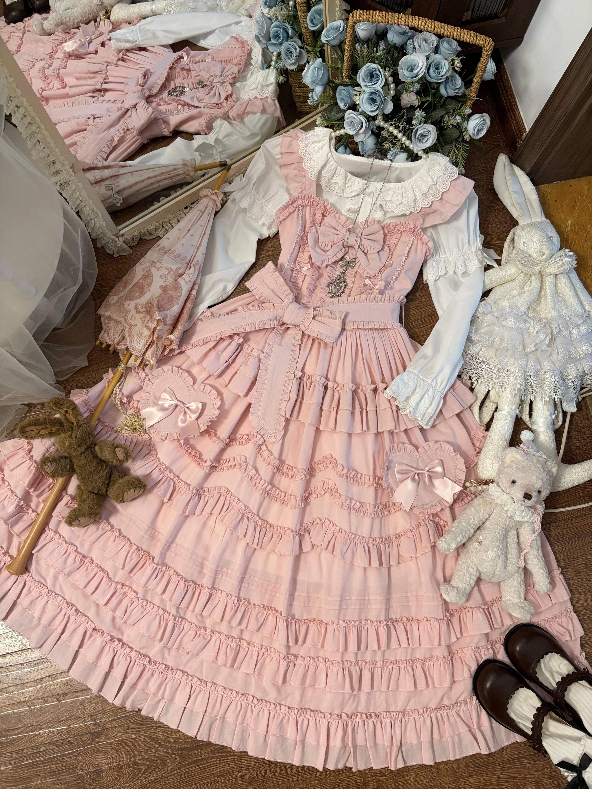 Loveheart - Solid Classic Lolita JSK Dress, Tiered Hem - image 24