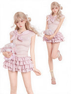 Pink Gingham Tiered Skirt with Shorts - serendipity - image 6
