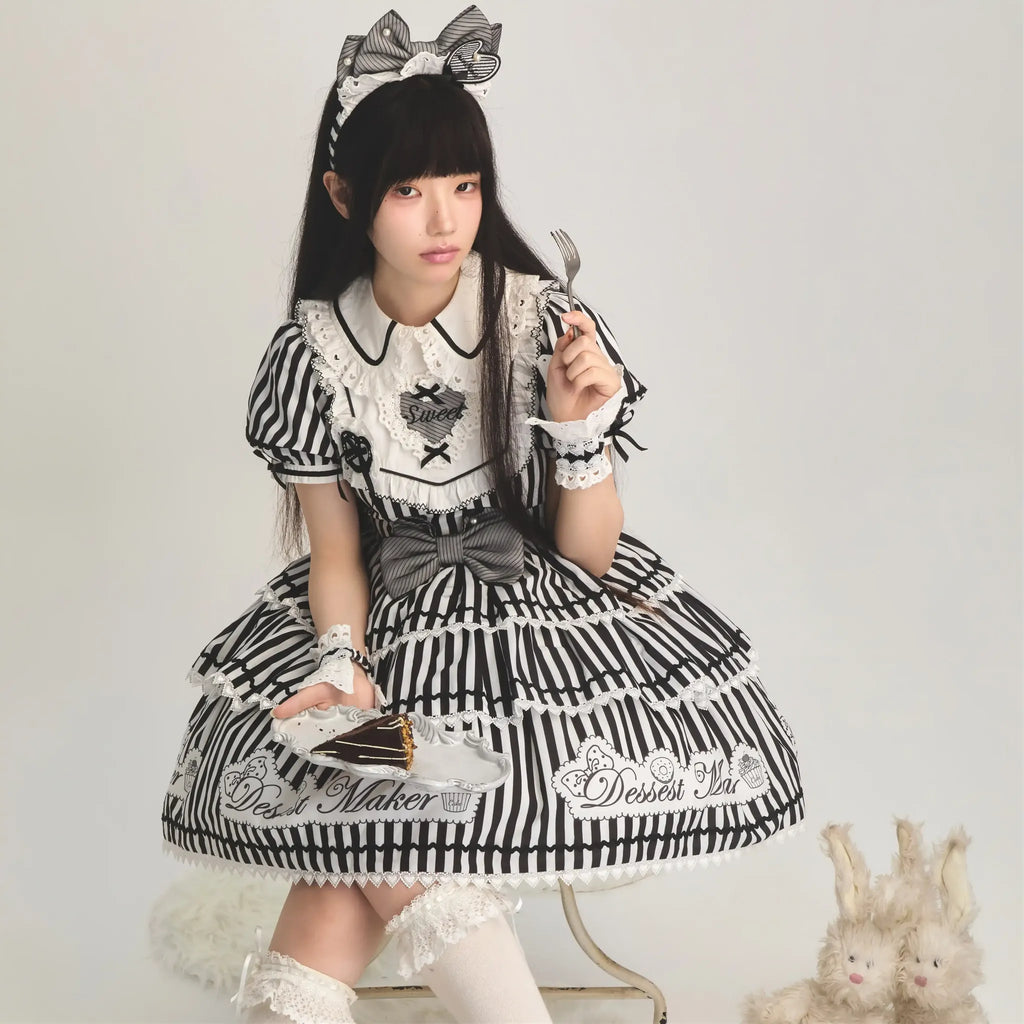 Sweet Butler - Maid Lolita Striped OP Dress, Embroidered Collar - image 21