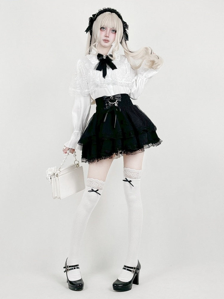Jet Black High-Rise Skirt with Lace Hem - AMAHAKAWA - image 4