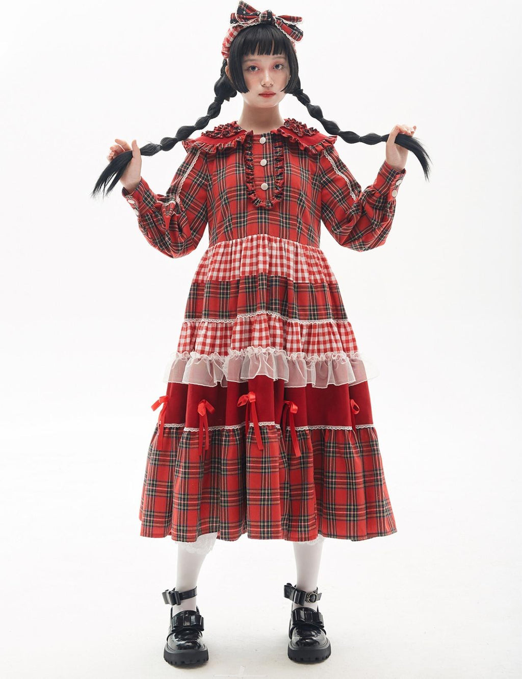 Vintage Lolita OP Dress Red Lolita Plaid Dress for Spring Summer - image 3