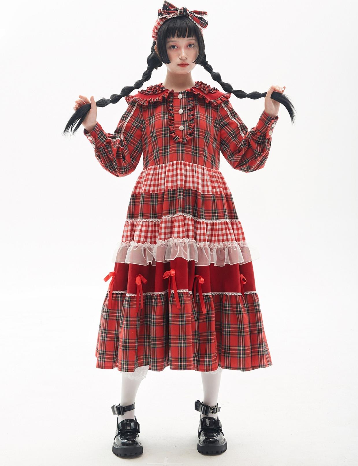Vintage Lolita OP Dress Red Lolita Plaid Dress for Spring Summer - image 3