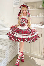 Gingham Petal Bunny - Short Sleeves Printed Ruffled Bow Sweet Lolita OP Dress - image 4