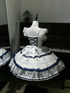 Blue and White Porcelain Corset Waist Lolita JSK Dress with Tassel Bows - image 2