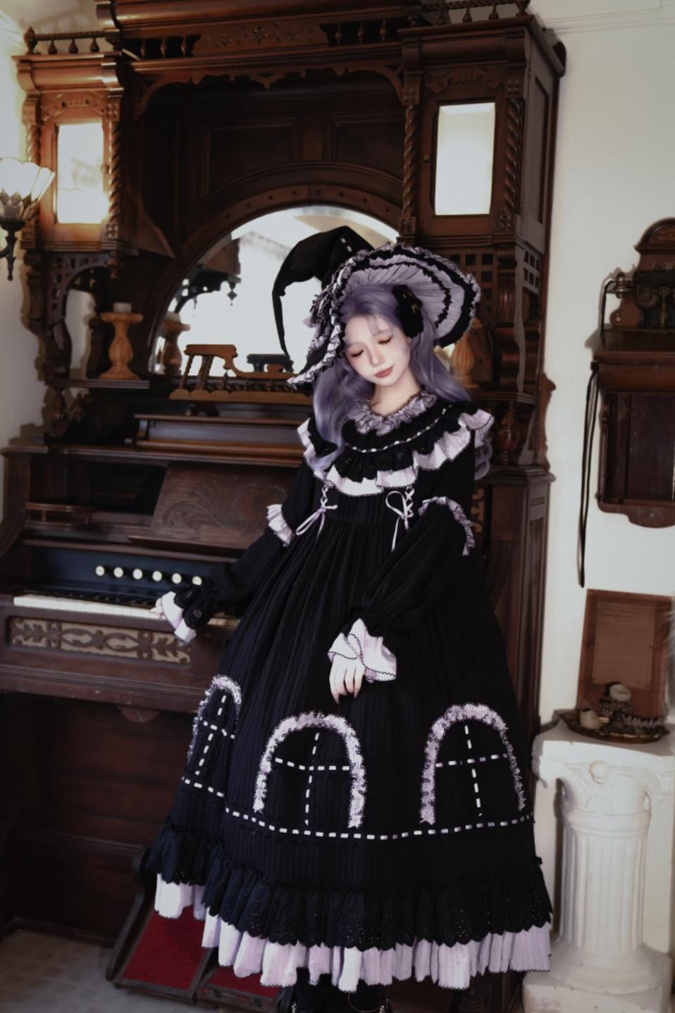 Witch Lilith - Ruffled Collar Gothic Lolita OP, Witch Hat - image 4