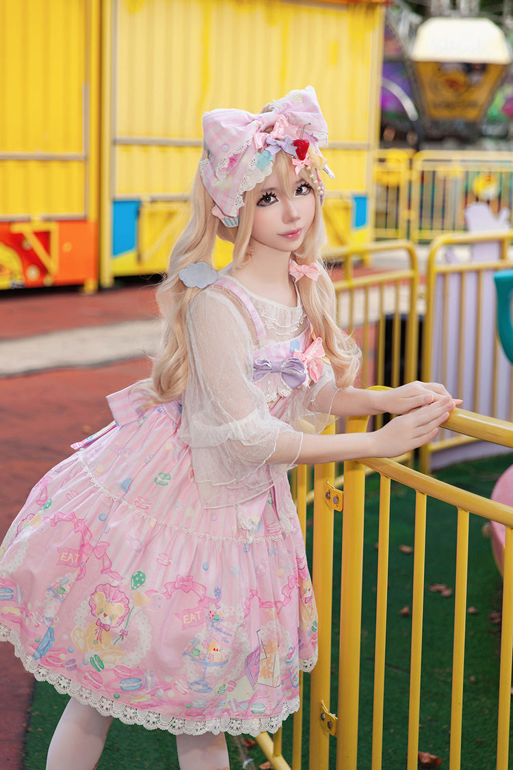 Macarons Dolly House - Square Collar Sleeveless Printed Bow Sweet Lolita JSK Dress - image 2
