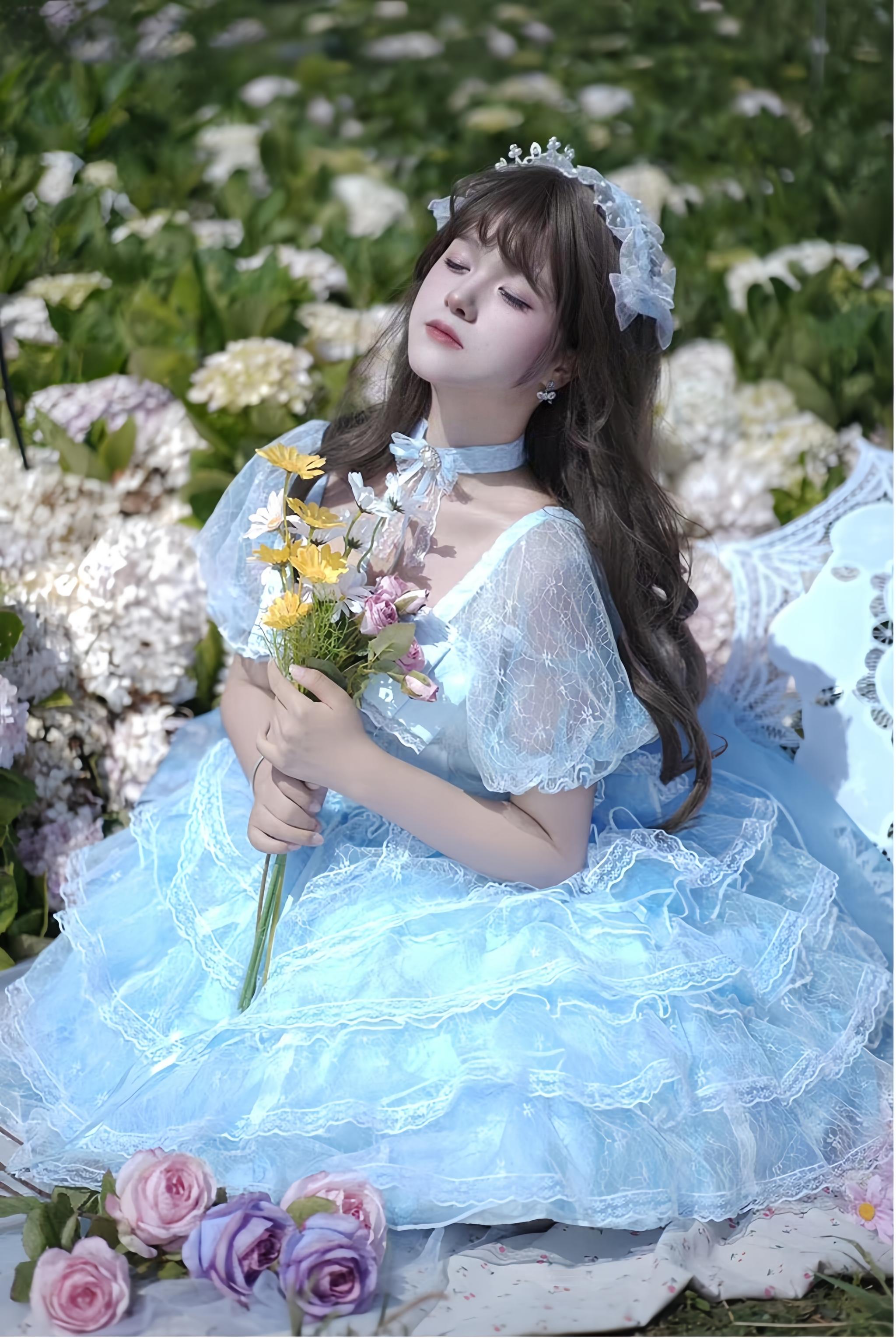 Shisan District - Wedding Lolita OP Suit with Angel Demon Wings - image 3