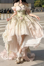 Light Pink and Green Bowknot Irregular Sweet Princess Lolita JSK Dress - image 4