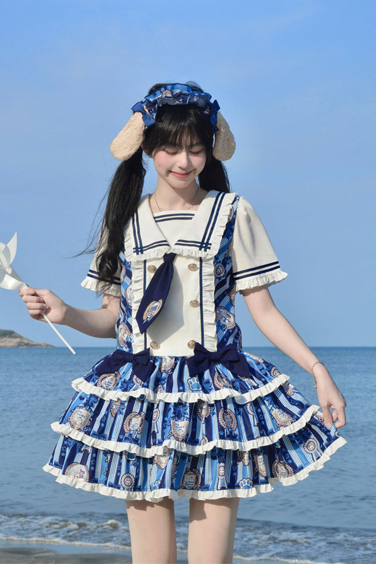 Glory of the Dog - Sweet Lolita Navy-Collar OP Dress in 2 Blues - image 6