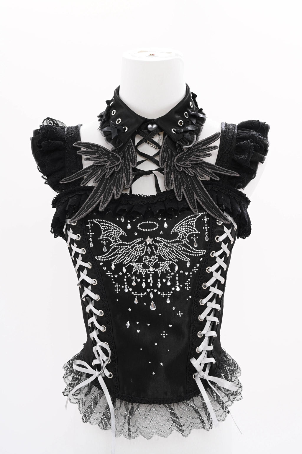 Metallic Angel Black Gothic Lolita Top and Ruffled Skirt Set - image 22