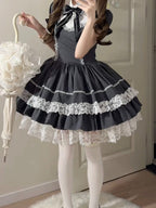 Gray Striped Lace OP Dress with Apron - image 2