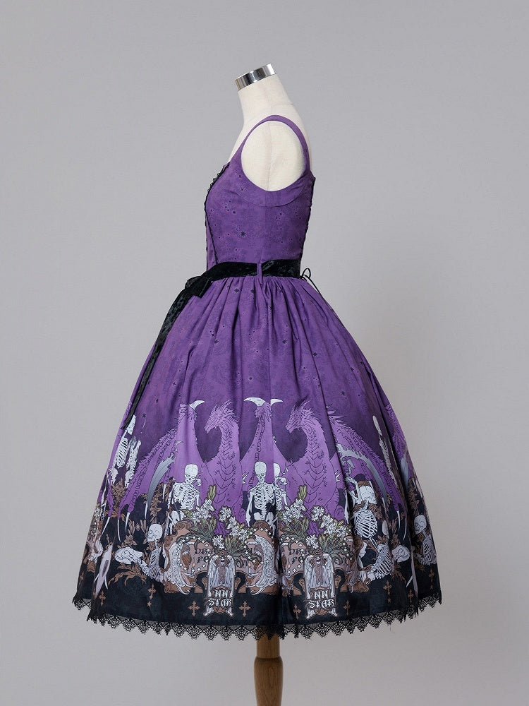 Purple Skeleton and Cross Print Gothic Lolita JSK - image 6