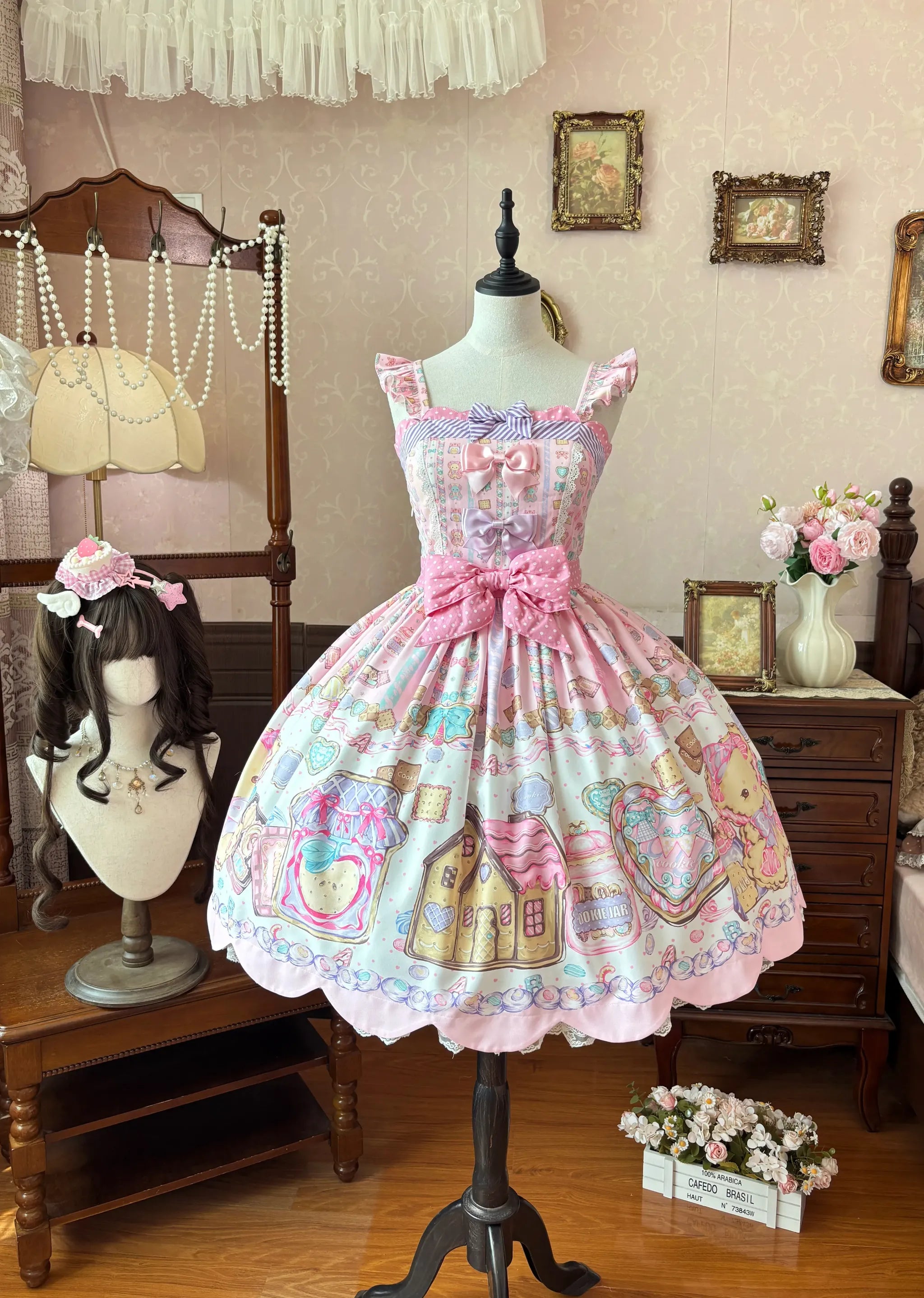 Sugar Frost Cookie - Old School Lolita Bear Dessert Printed JSK Dress and Accessories - image 5