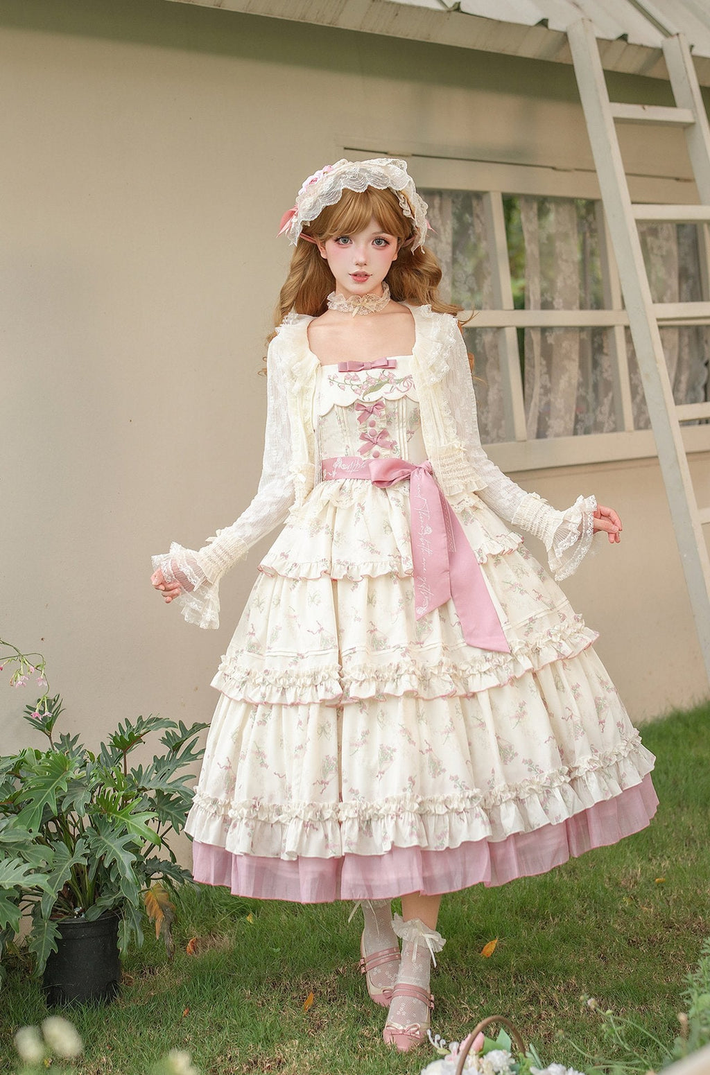 Fragrant Old Dream - Pink Bellflower Lolita OP and JSK Dress - image 5