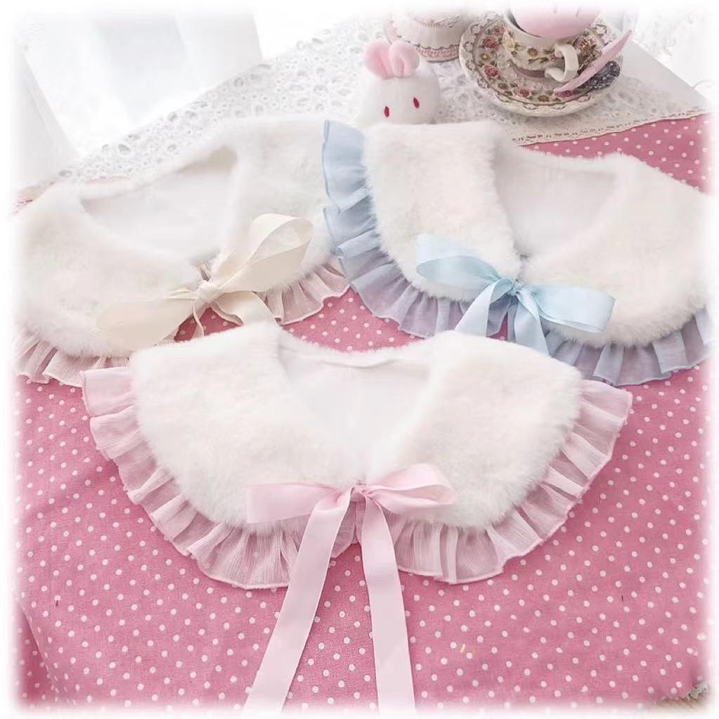 Winter Lolita False Collar Plush Bow Collar Scarf - image 1