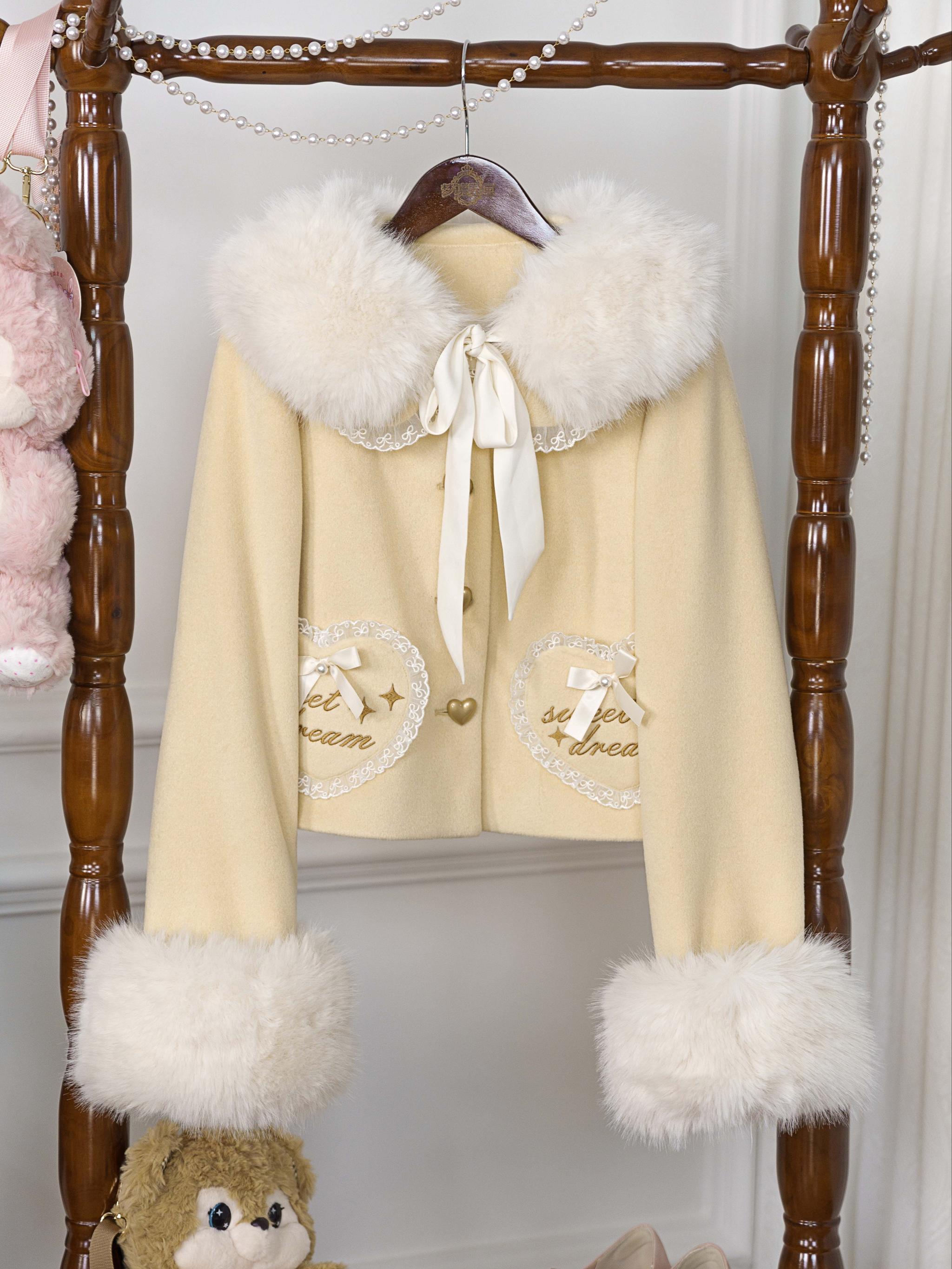 Milk Puff - Winter Fleece-Lined Sweet Lolita Coat, Detachable Collar Collection - image 6