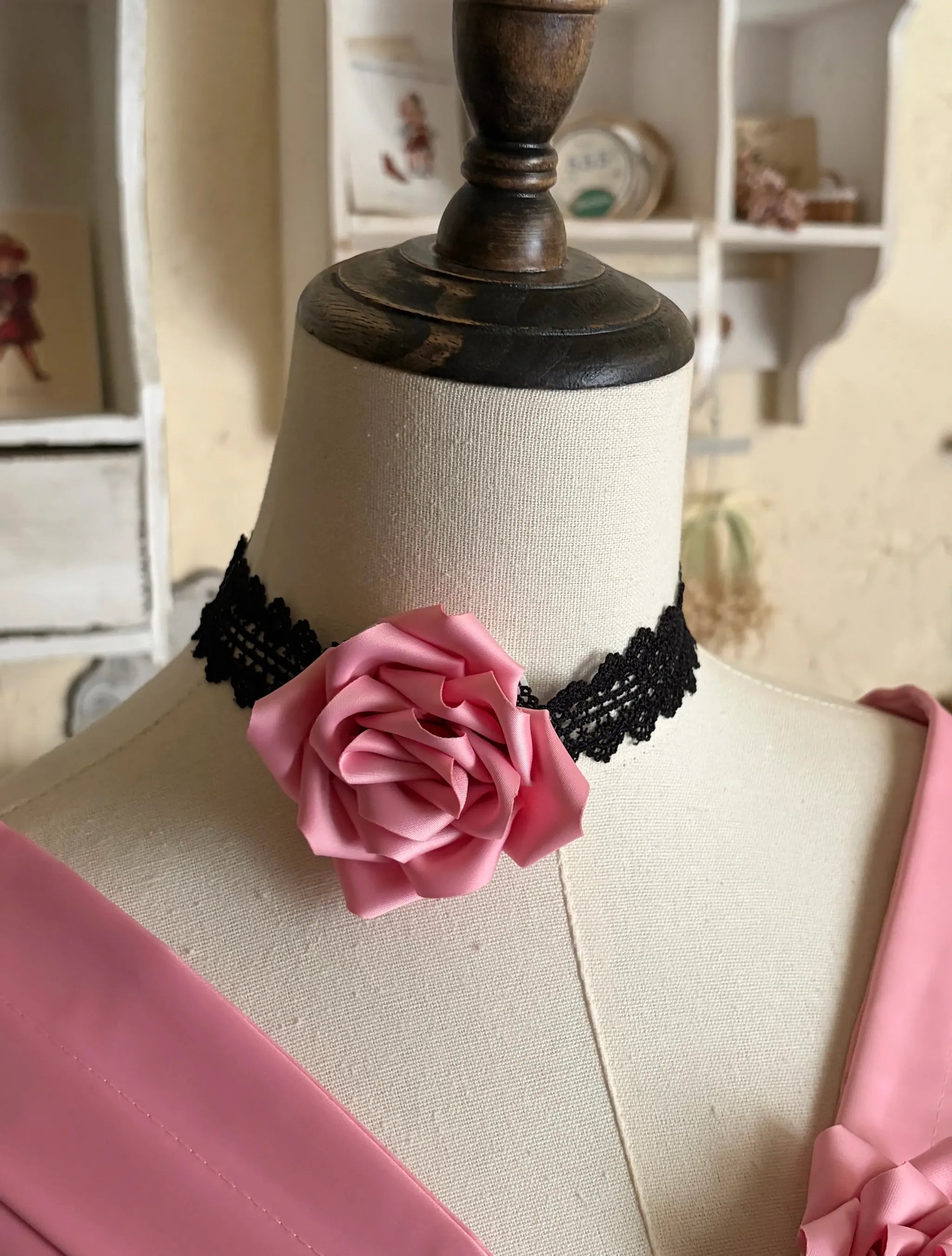 Casket Rose - Elegant Lolita Satin Corset Dress with 3D Pink Roses - image 9