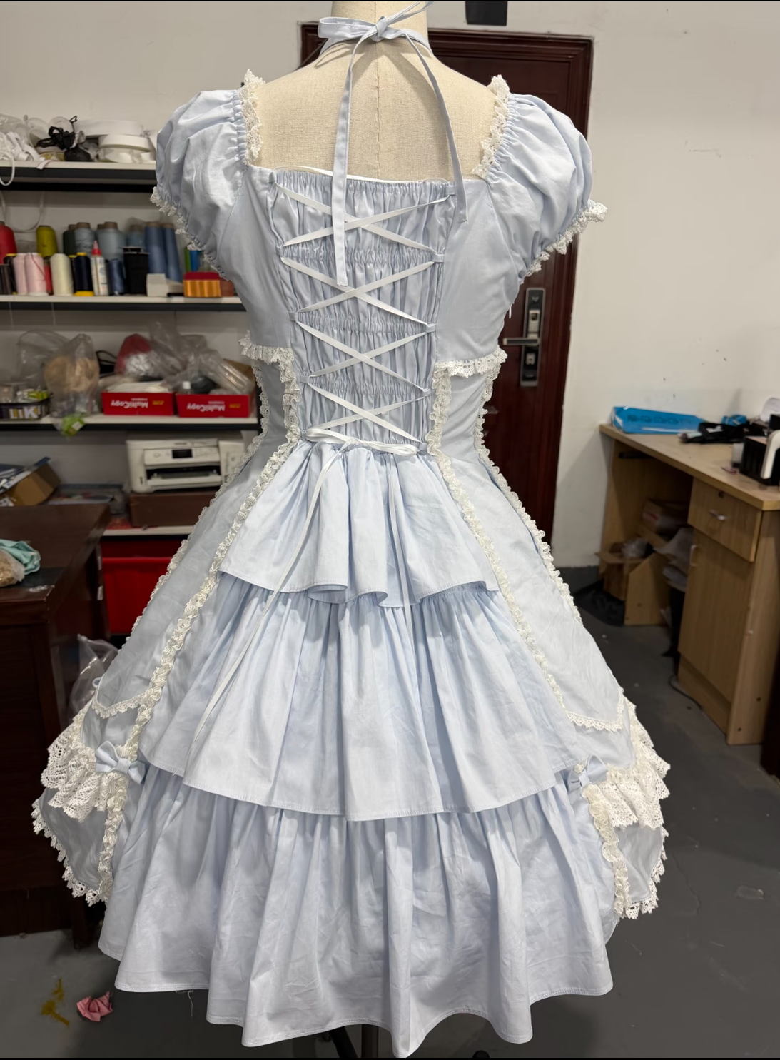 Cotton Old School Lolita Lace OP Dress, Three-tiered Back and Accessories - image 3