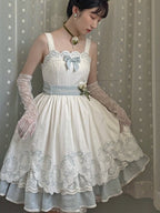 White and Blue Lace-Trim JSK Dress with Bow and Belt - image 2