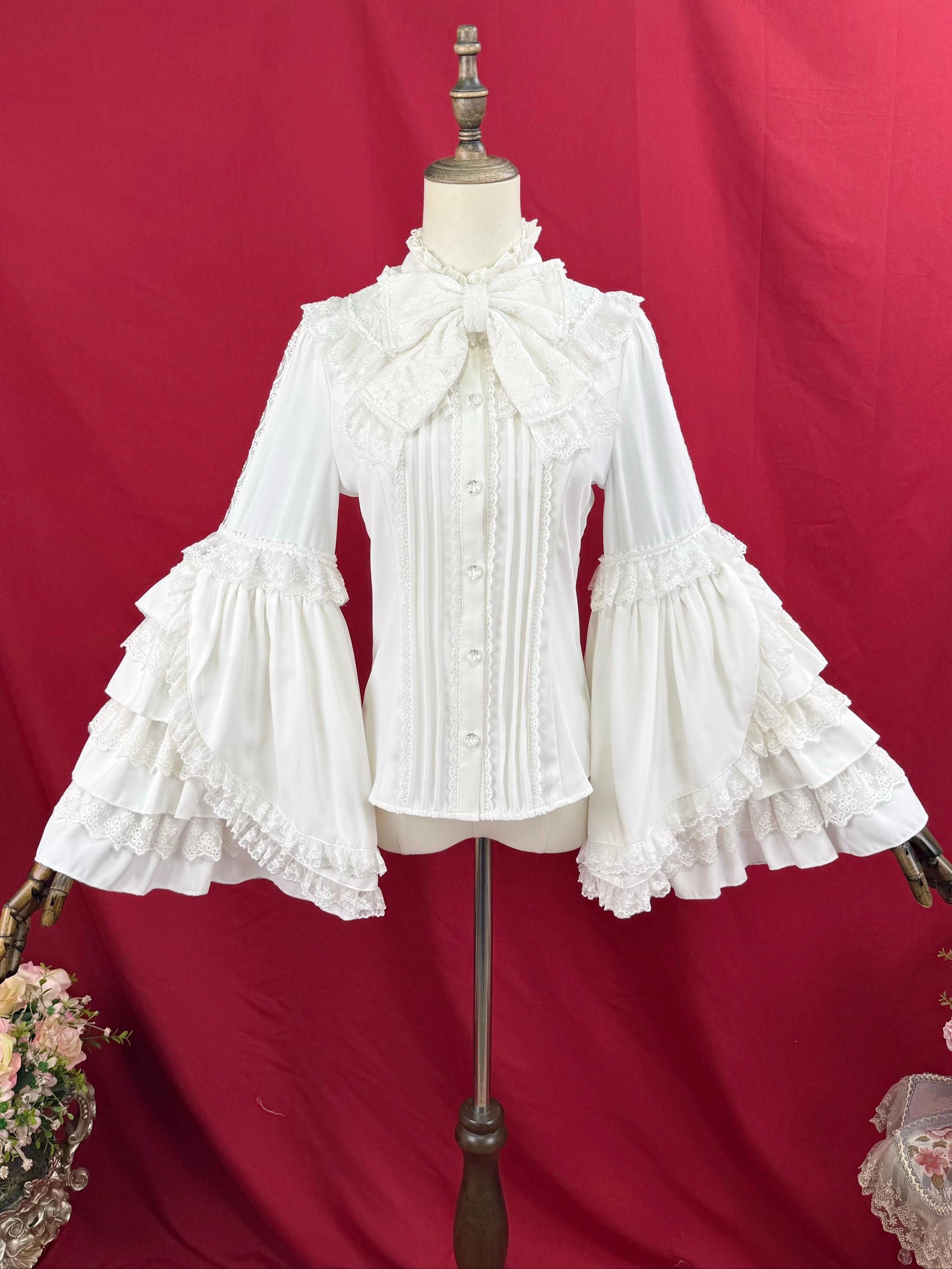 Hime Sleeved Classic Lolita Shirt, Detachable Bow - image 7