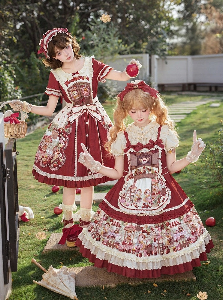 Red Fruit-Print Sweet Lolita JSK with Lace Trim - image 9
