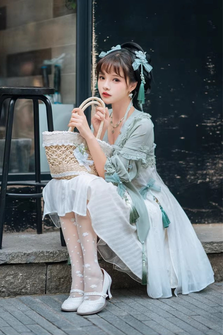 Half Sleeves Ruffled Bow Sweet Lolita Hanfu Dress - image 3