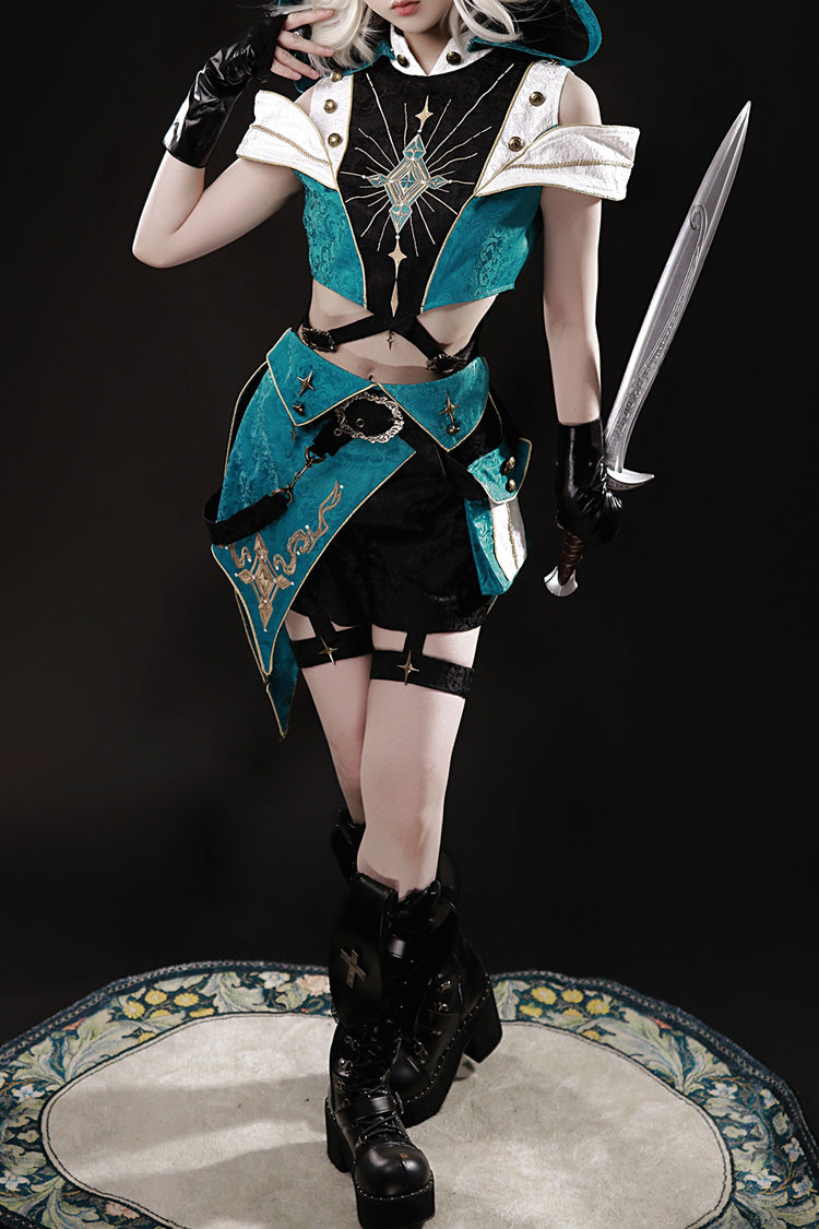 Traveler's Outfit Ouji Hooded Top and Shorts Set in Blue and Green - image 10