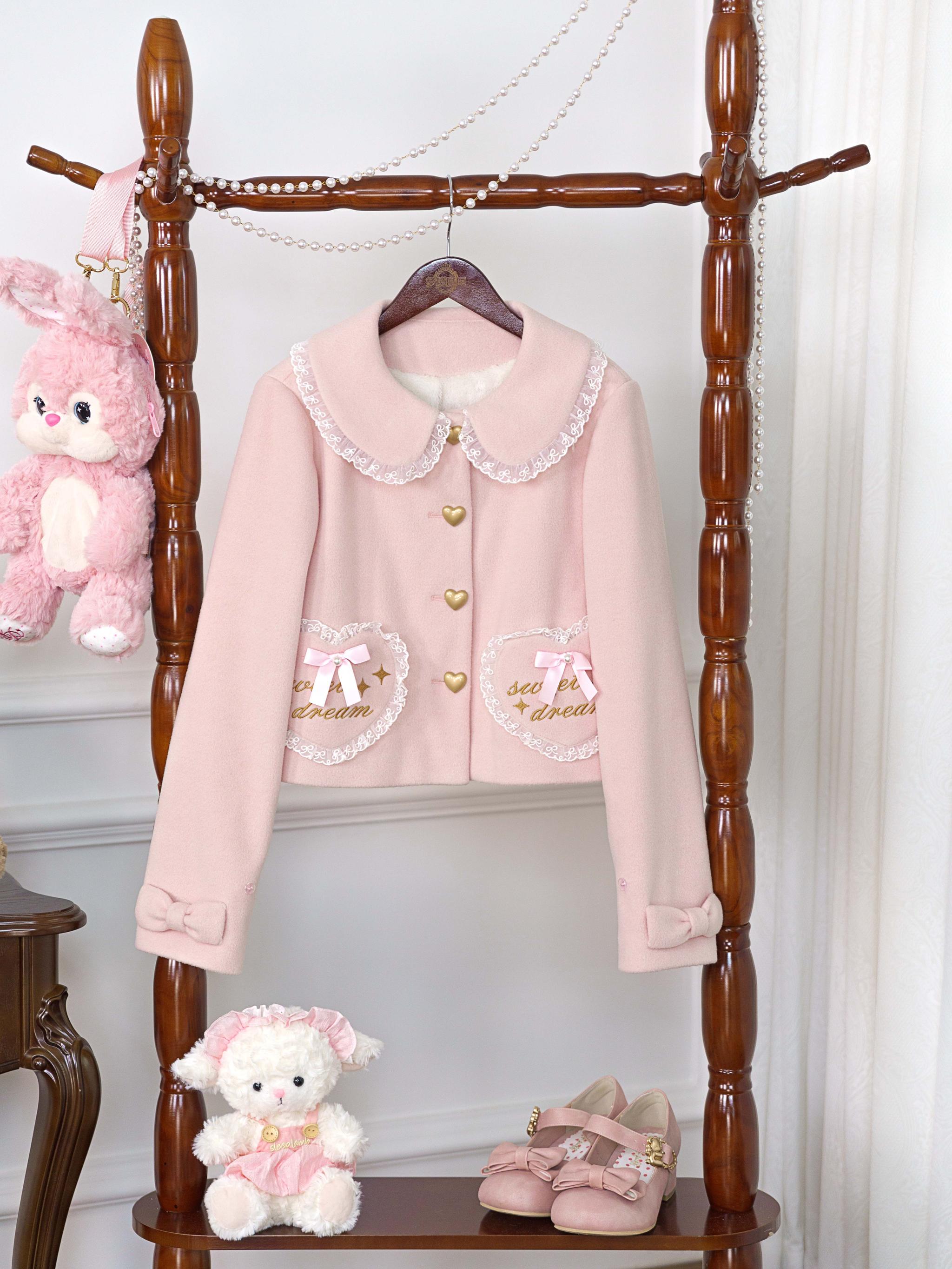 Milk Puff - Winter Fleece-Lined Sweet Lolita Coat, Detachable Collar Collection - image 11