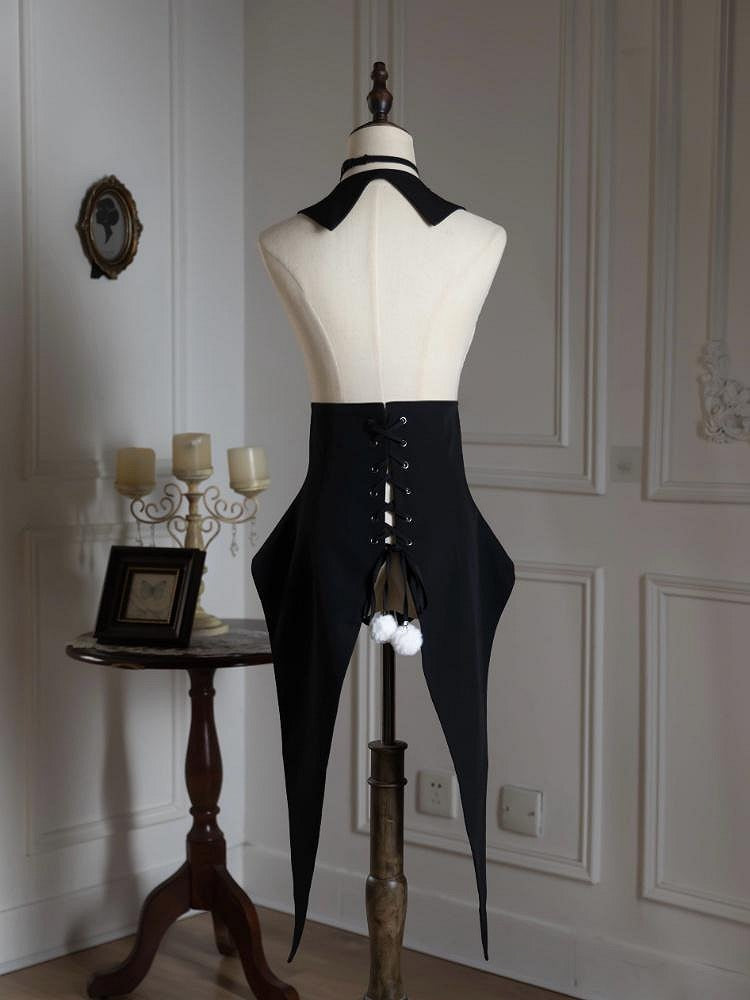 Gothic Tailcoat Waistcoat with Pompoms and Back Lacing - Shi Zhi Mao - image 3