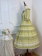 Green Layered-Ruffle Elegant Lolita Dress with Front Button Placket - image 3