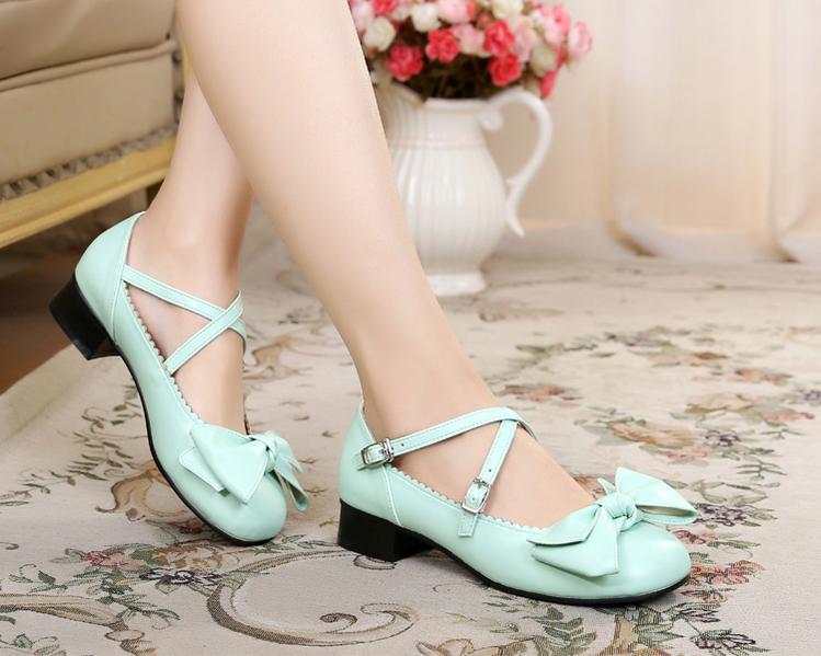 Bow and Low Heel Cross Band Lolita Leather Shoes - image 24