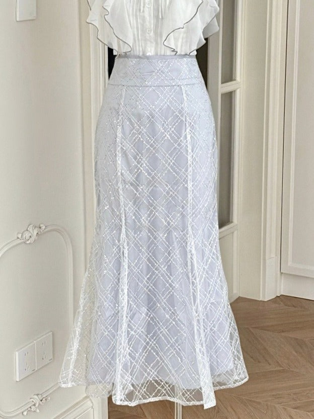 Elegant Blue Sequin Mermaid Skirt - image 2