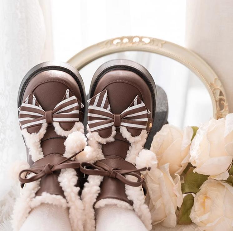 Milk Bear - Winter Lolita Shoes Thick Sole Fleece Snow Boots - image 9