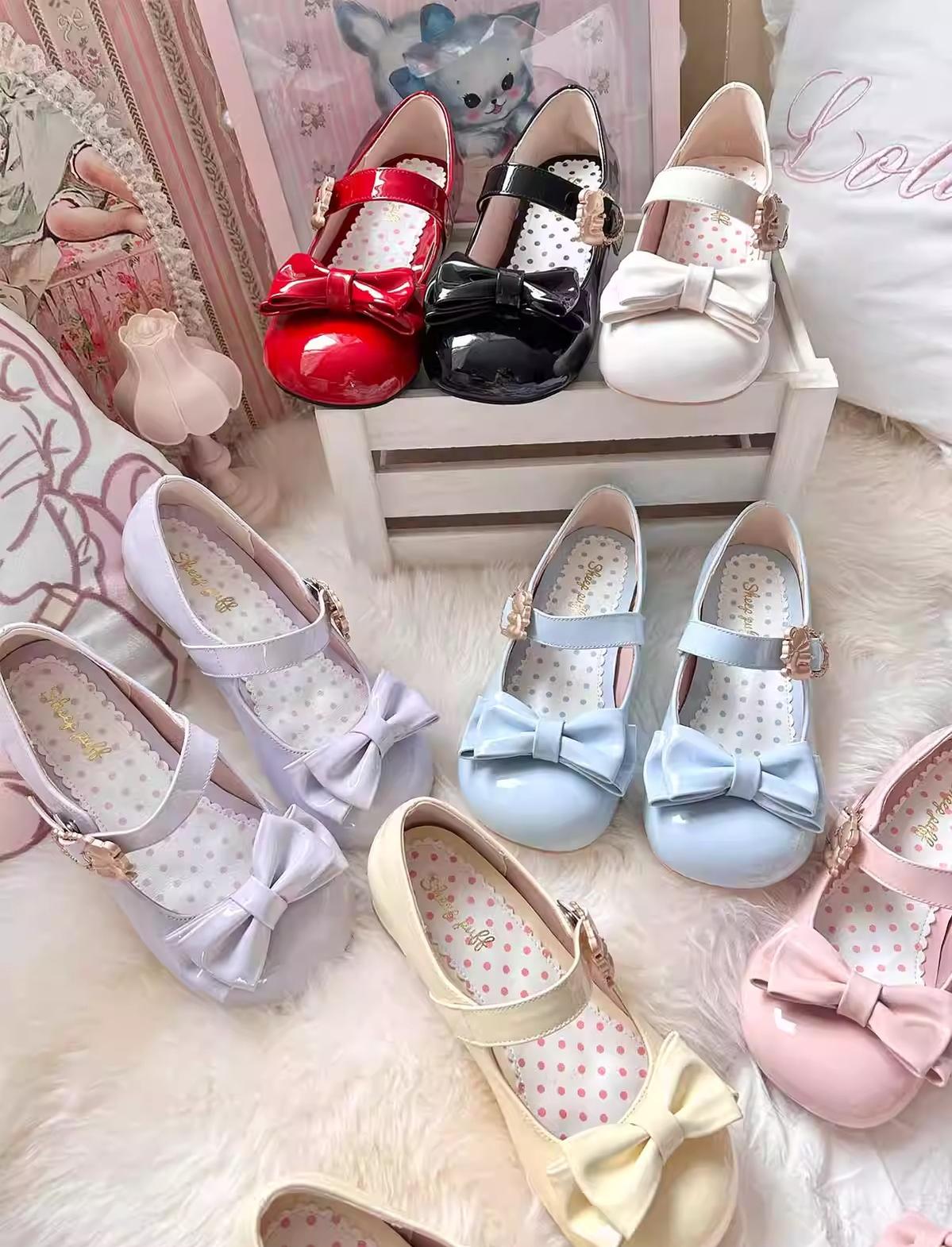 Hug Bear - Sweet Lolita Heel Shoes Bear Metal Buckle Bow Shoes - image 1