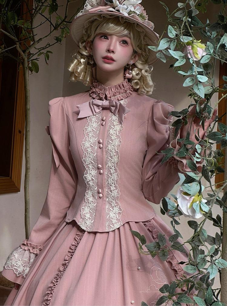 Embroidered Classic Lolita OP Dress, Lace Trim Shirt and Accessories - image 12