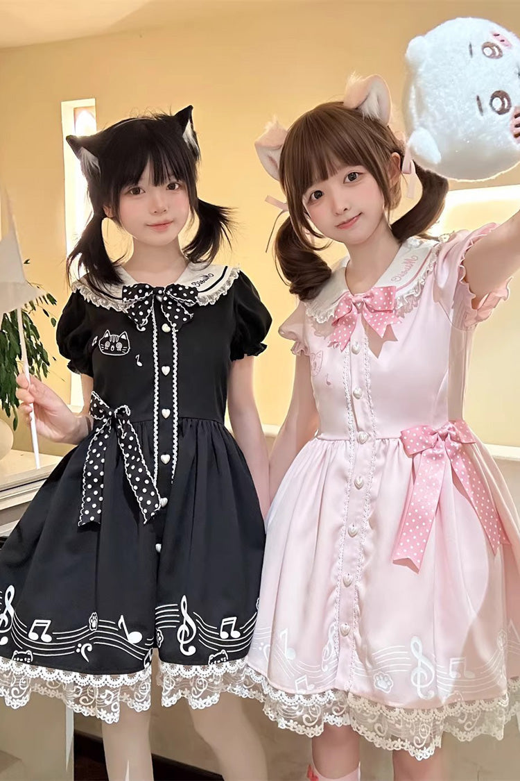 Melody Kitty - Sweet Lolita Short-Sleeve OP Dress in Black - image 6