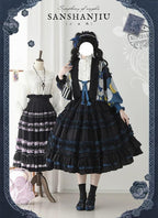 Wings and Bouquet - Dark Classic Lolita Blouse and SK Set, Layered Blue Ruffles - image 17