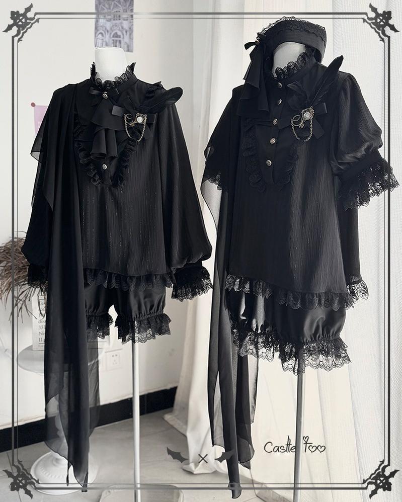 Black Moonlight - Ouji Lolita Chiffon Shirt Outfit Collection - image 10