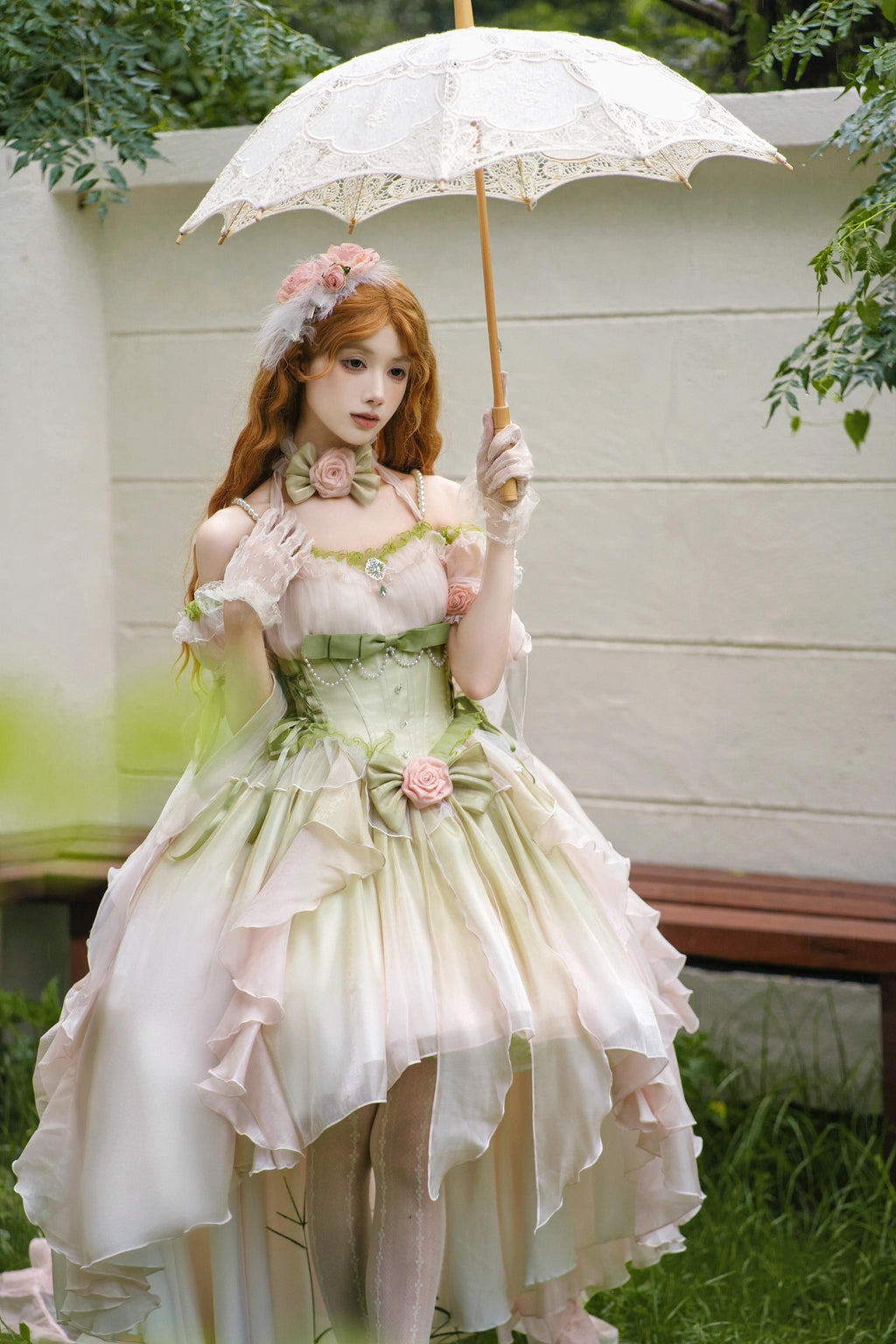 Midsummer Dream - Gradient Color Wedding Lolita JSK Dress Set, Fishbone Waist - image 13