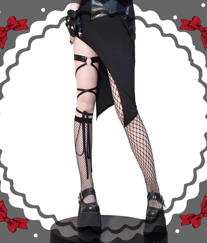 Gothic Fishnet Calf and Thigh-High Sock Garter Set - image 2