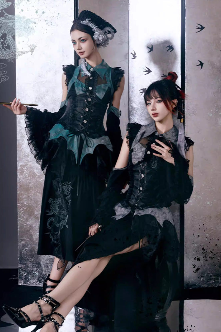 Sky Dragon Gothic Oriental Lolita Skirt Set - image 7