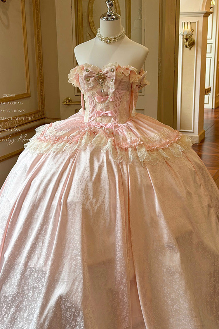Pink White Moonlight Lover Elegant Lolita Strapless Dress - image 3