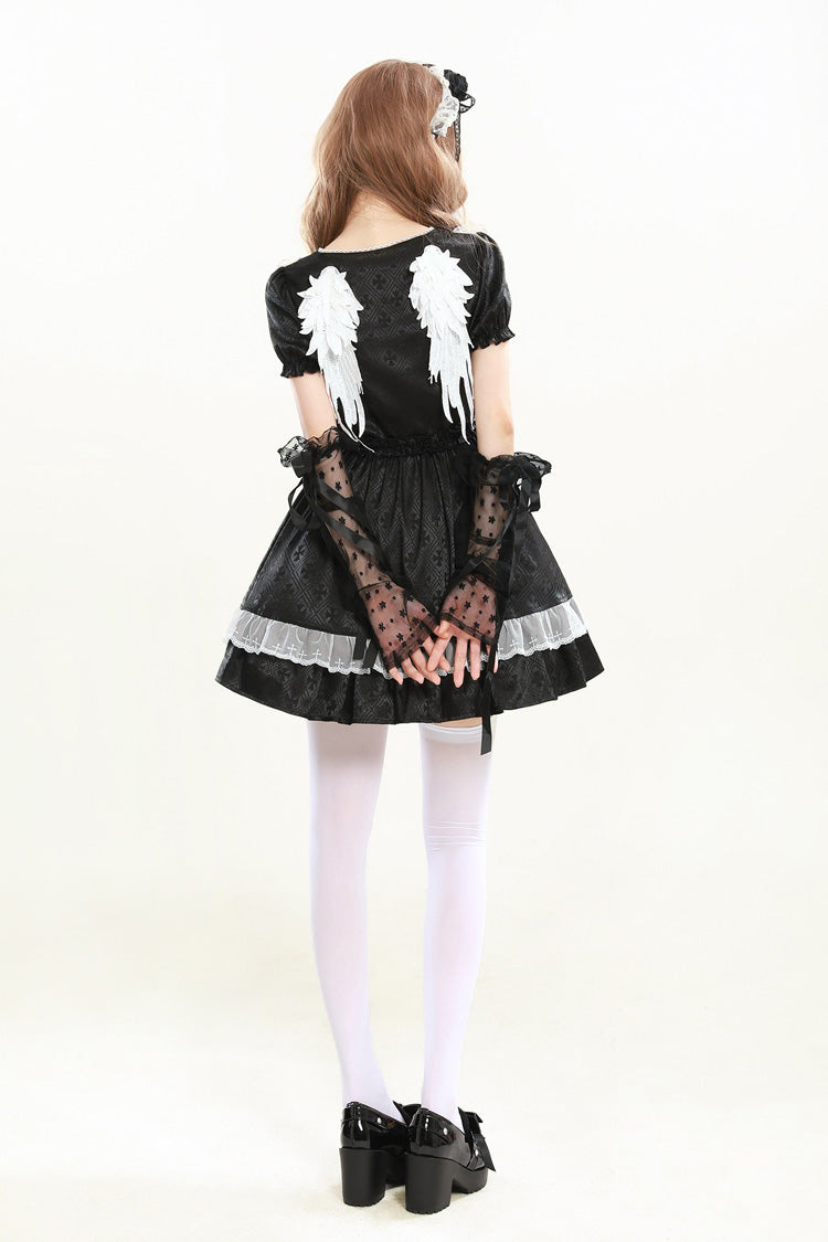 Night Alley Angel - Lapel Collar Short Sleeves Jacquard Ruffled Lace Gothic Lolita Dress - image 4