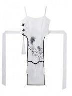 Contrast Sleeveless Dress with Tassel Accents and Self-Tie Waist - Han Ru Chu - image 1