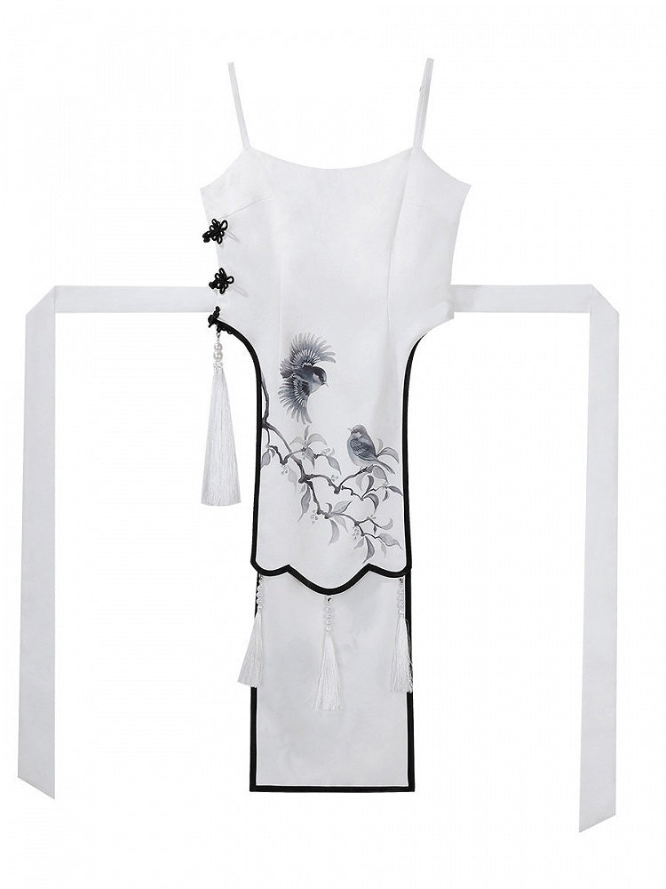 Contrast Sleeveless Dress with Tassel Accents and Self-Tie Waist - Han Ru Chu - image 1