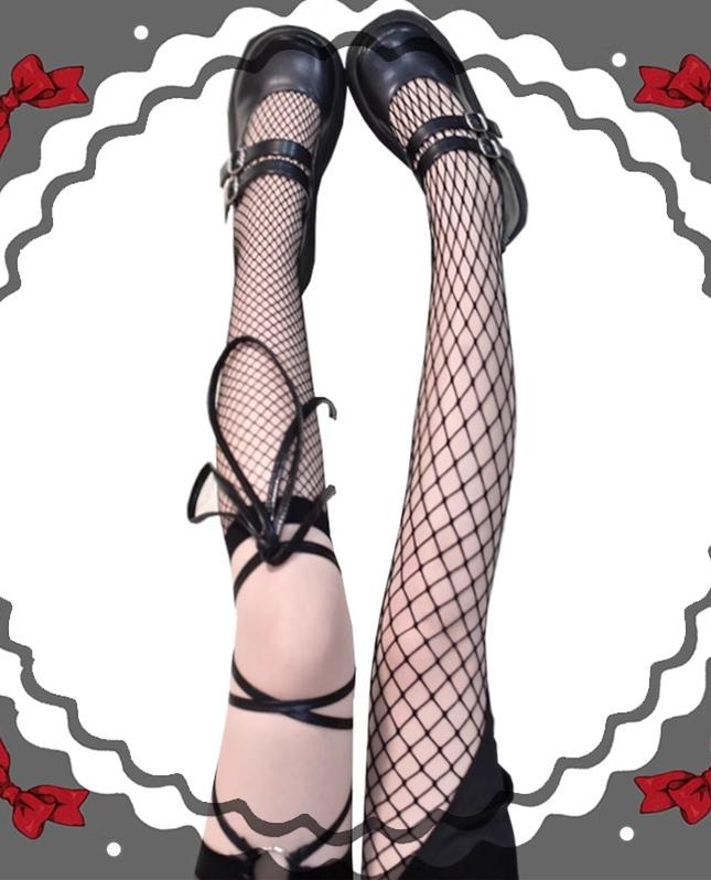 Gothic Fishnet Calf and Thigh-High Sock Garter Set - image 3